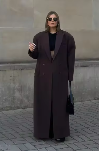Elegant Double-Breasted Lapel Wool-Style Coat